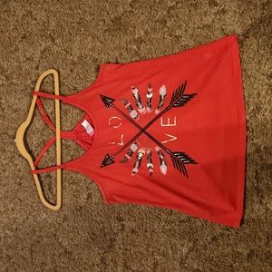 Arrow, feathers, & LOVE red braided racerback tank